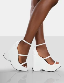 Duke White Strappy Square Toe Platform Wedge High Heels 7 Duke White Strappy Square Toe Platform Wedge High Heels -Chic Step Shop 771A9249