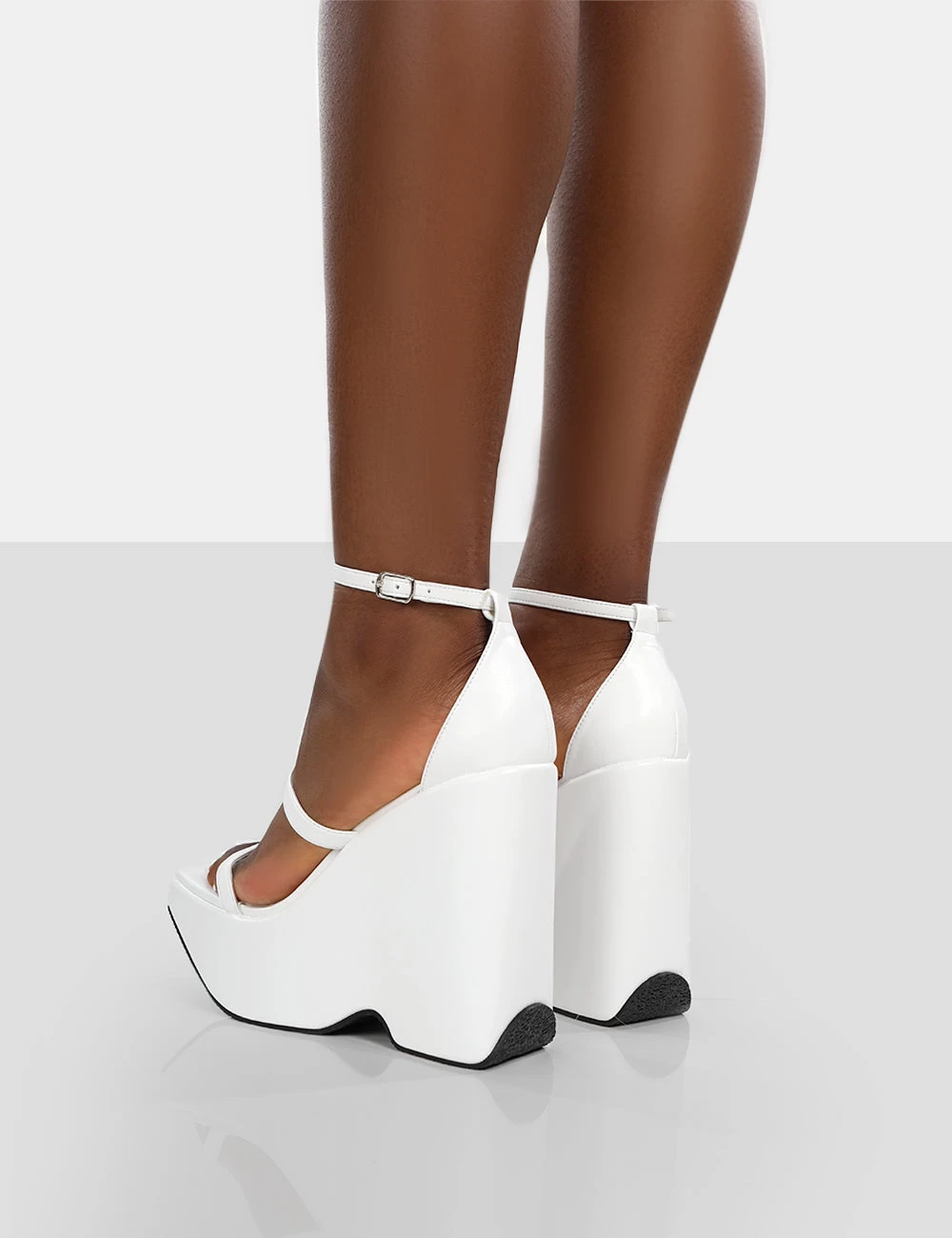 Duke White Strappy Square Toe Platform Wedge High Heels 2 Duke White Strappy Square Toe Platform Wedge High Heels - Image 2