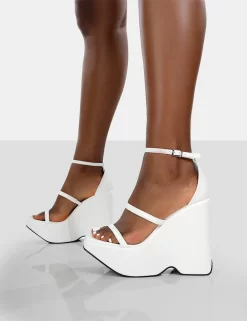 Duke White Strappy Square Toe Platform Wedge High Heels 6 Duke White Strappy Square Toe Platform Wedge High Heels -Chic Step Shop 771A9253