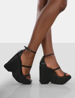 Duke Black Strappy Square Toe Platform Wedge High Heels -Chic Step Shop 771A9255