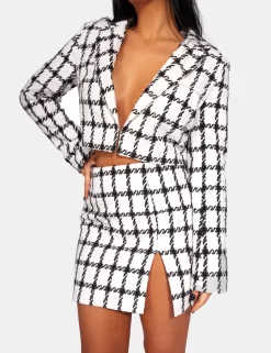MONOCHROME TEXTURED CHECK CROPPED BLAZER IVORY -Chic Step Shop 771A9335Feb232017copy