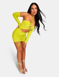 Strappy Cut Away Slinky Dress Lime