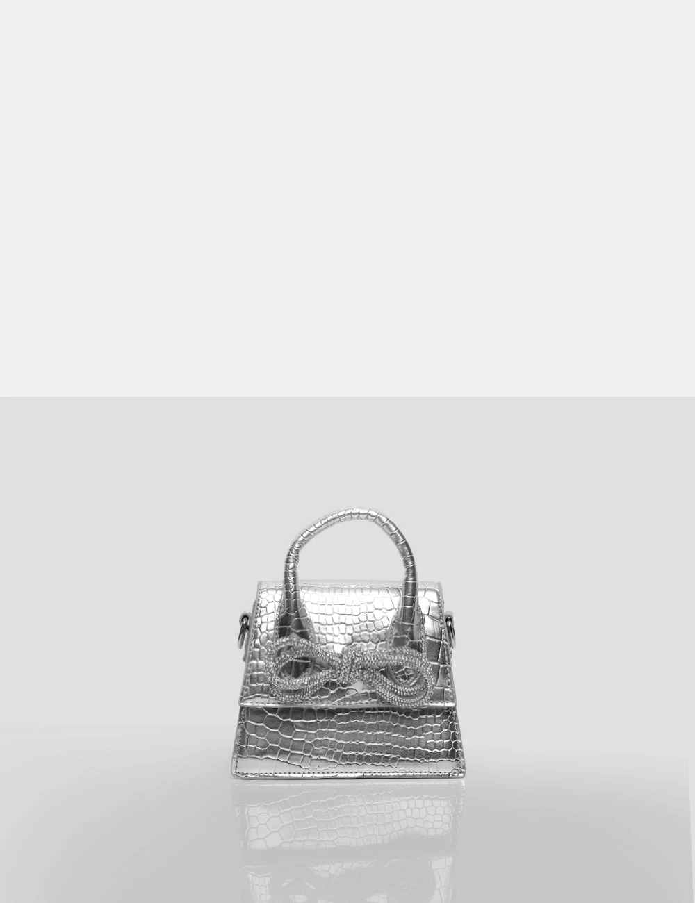 The Indy Silver Croc Pu Diamante Bow Mini Bag 1 The Indy Silver Croc Pu Diamante Bow Mini Bag