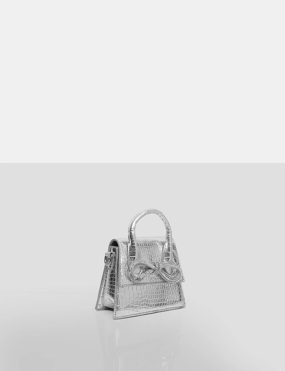 The Indy Silver Croc Pu Diamante Bow Mini Bag 2 The Indy Silver Croc Pu Diamante Bow Mini Bag - Image 2