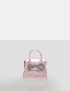 The Indy Pink Pu Diamante Bow Mini Bag