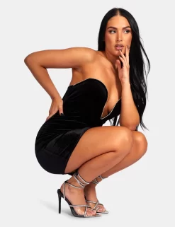 Plunge Front Diamante Trim Velvet Mini Dress Black -Chic Step Shop 771A96351Feb232017 scaled