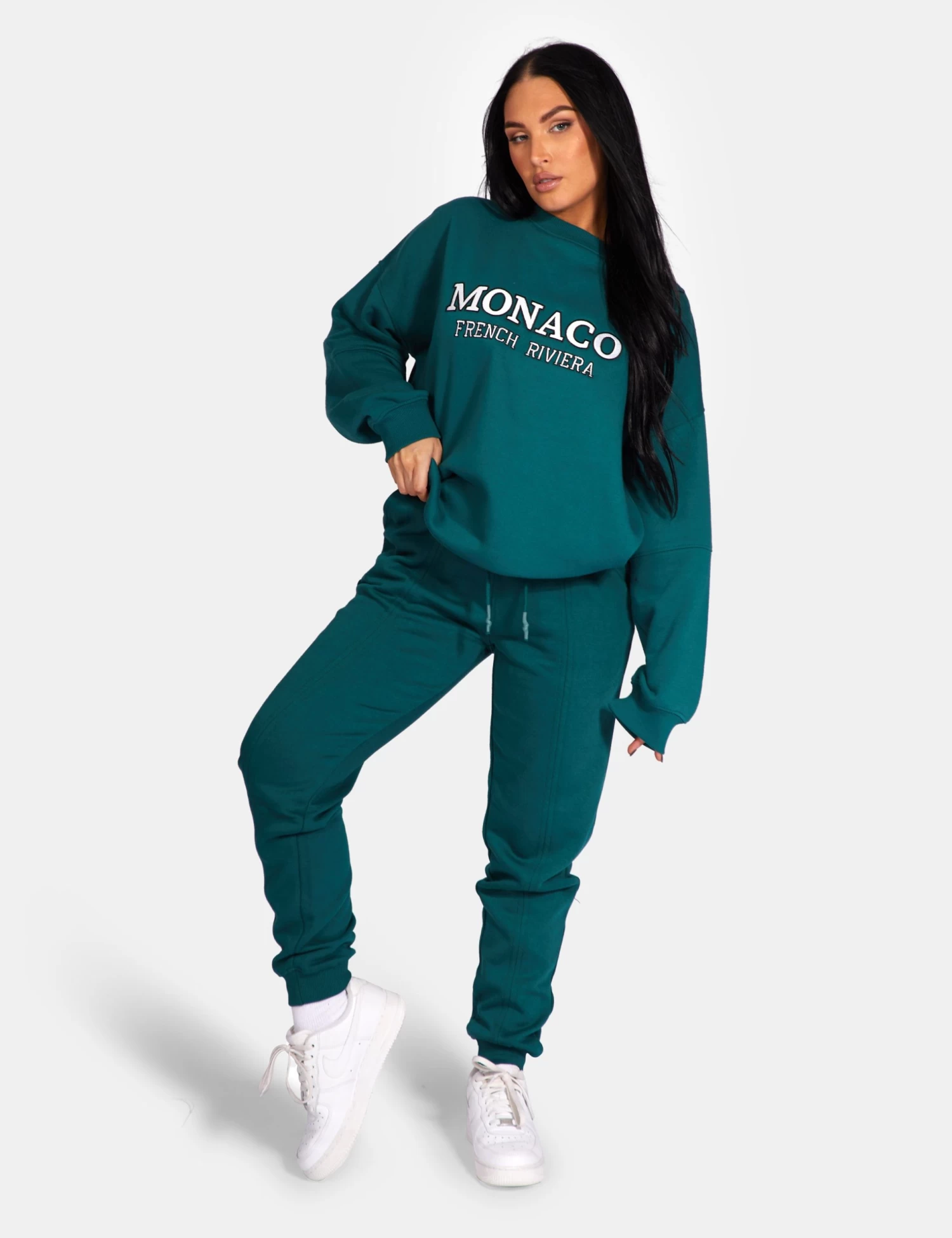 Monaco Embroidered Sweatshirt Forest Green 2 Monaco Embroidered Sweatshirt Forest Green - Image 2