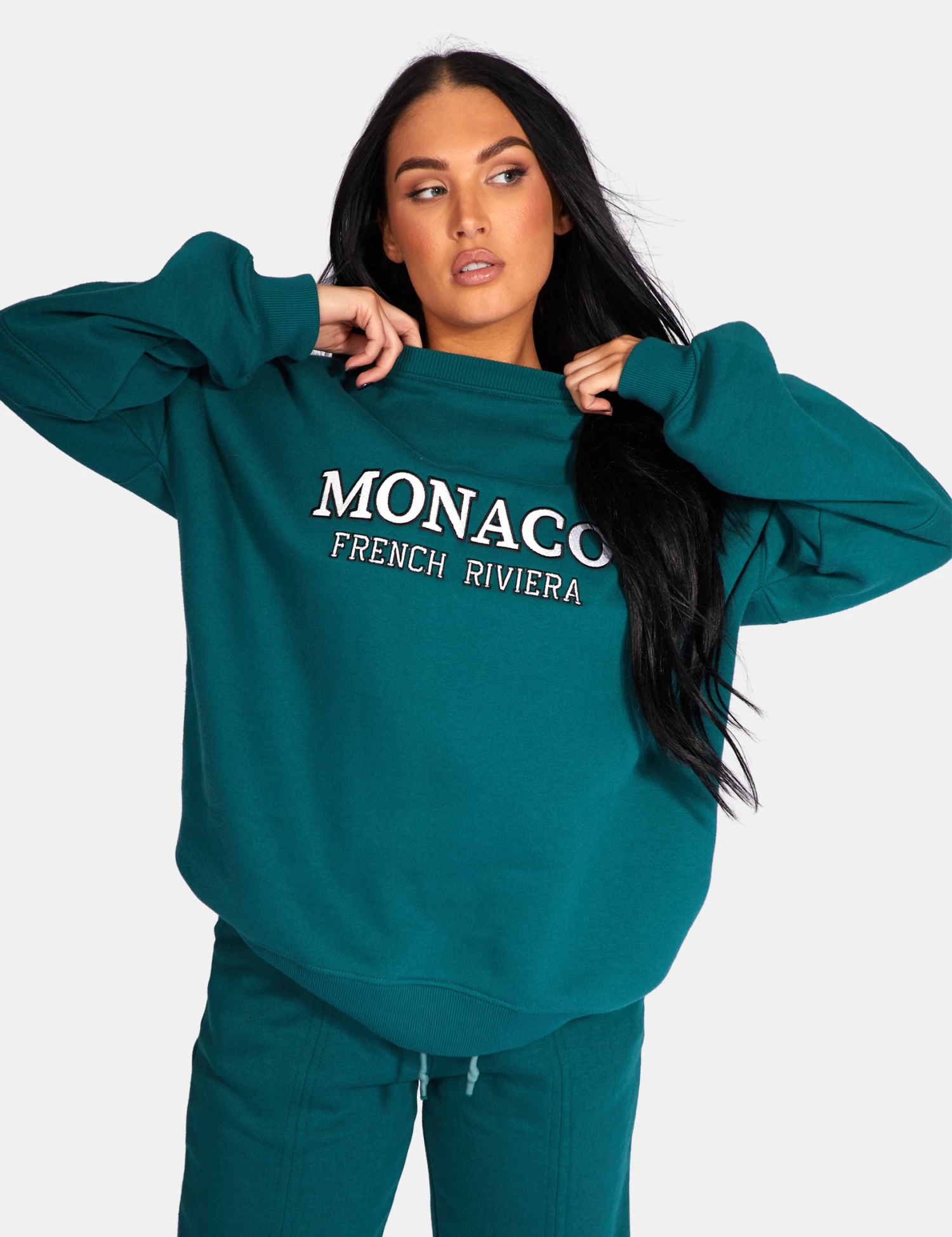 Monaco Embroidered Sweatshirt Forest Green 1 Monaco Embroidered Sweatshirt Forest Green