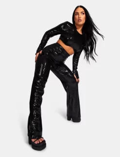 Ultimate Sequin Wide Leg Trouser Black