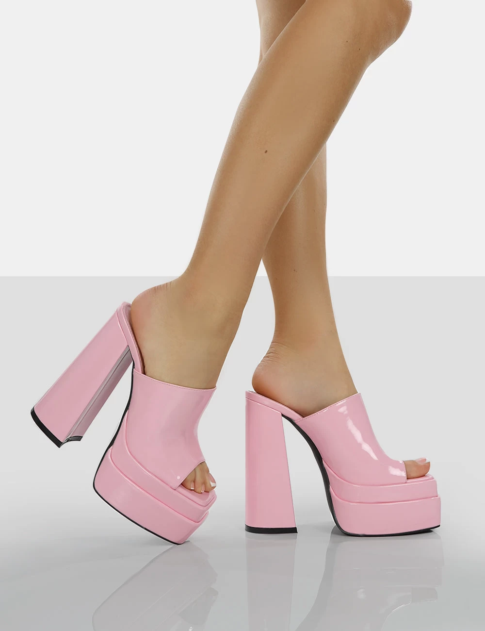 Sky High Bubblegum Pink Patent Chunky Platform High Heeled Mules 2 Sky High Bubblegum Pink Patent Chunky Platform High Heeled Mules - Image 2