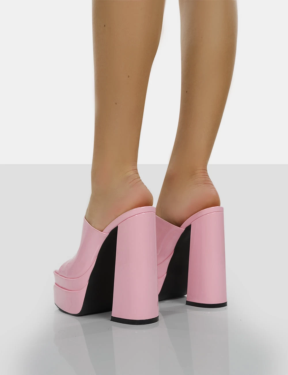 Sky High Bubblegum Pink Patent Chunky Platform High Heeled Mules 4 Sky High Bubblegum Pink Patent Chunky Platform High Heeled Mules - Image 4