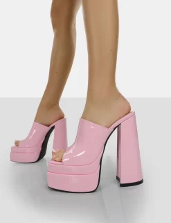 Sky High Bubblegum Pink Patent Chunky Platform High Heeled Mules 6 Sky High Bubblegum Pink Patent Chunky Platform High Heeled Mules -Chic Step Shop 771A9754