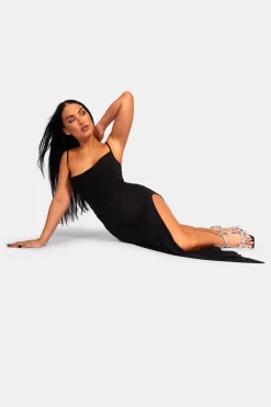 Cowl Neck Extreme Split Slinky Maxi Dress Black -Chic Step Shop 771A9799Feb232017copy 1 scaled