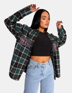 Michigan Slogan Check Shirt Forest Green