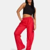 Split Hem Cargo Trousers Red