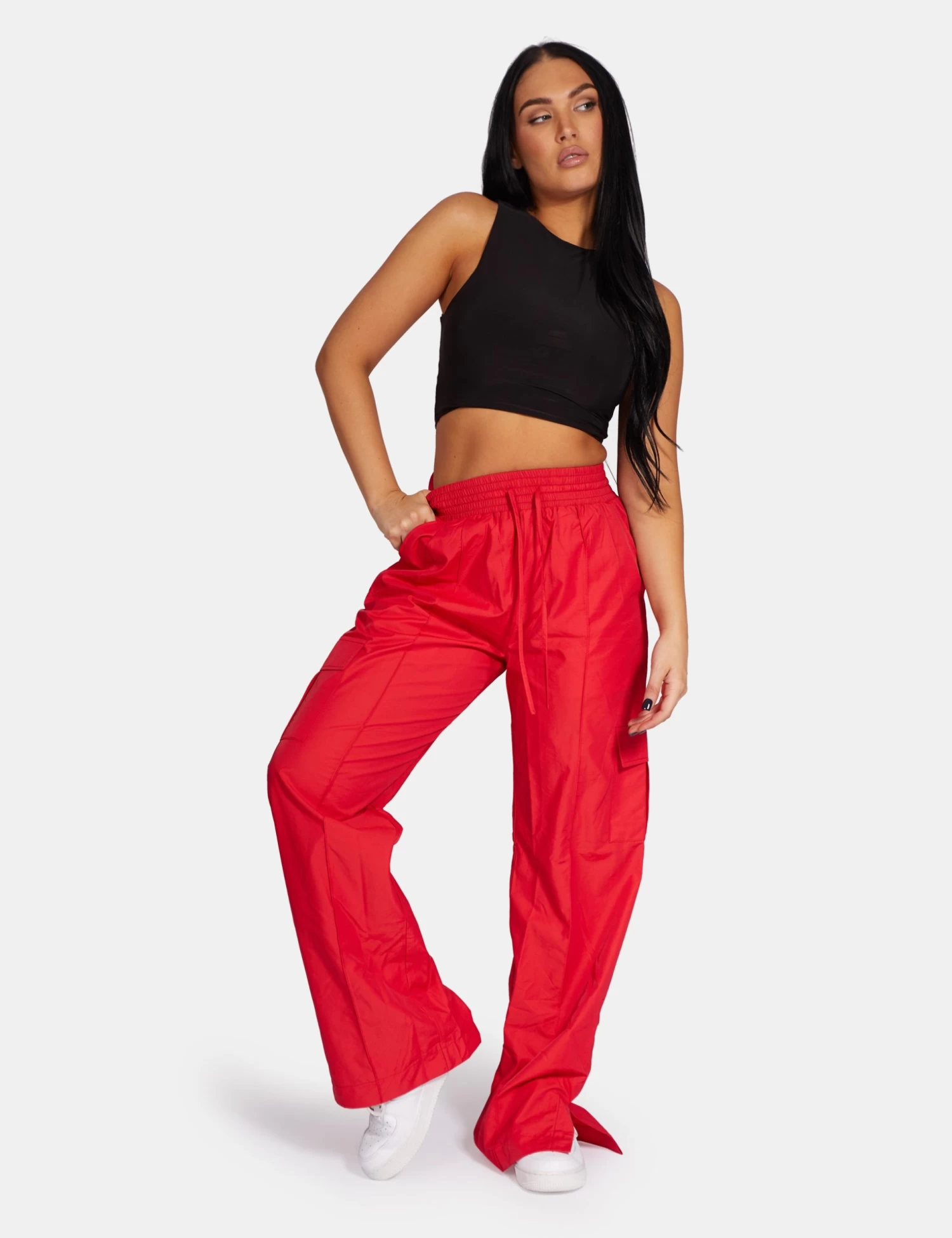 Split Hem Cargo Trousers Red 1 Split Hem Cargo Trousers Red