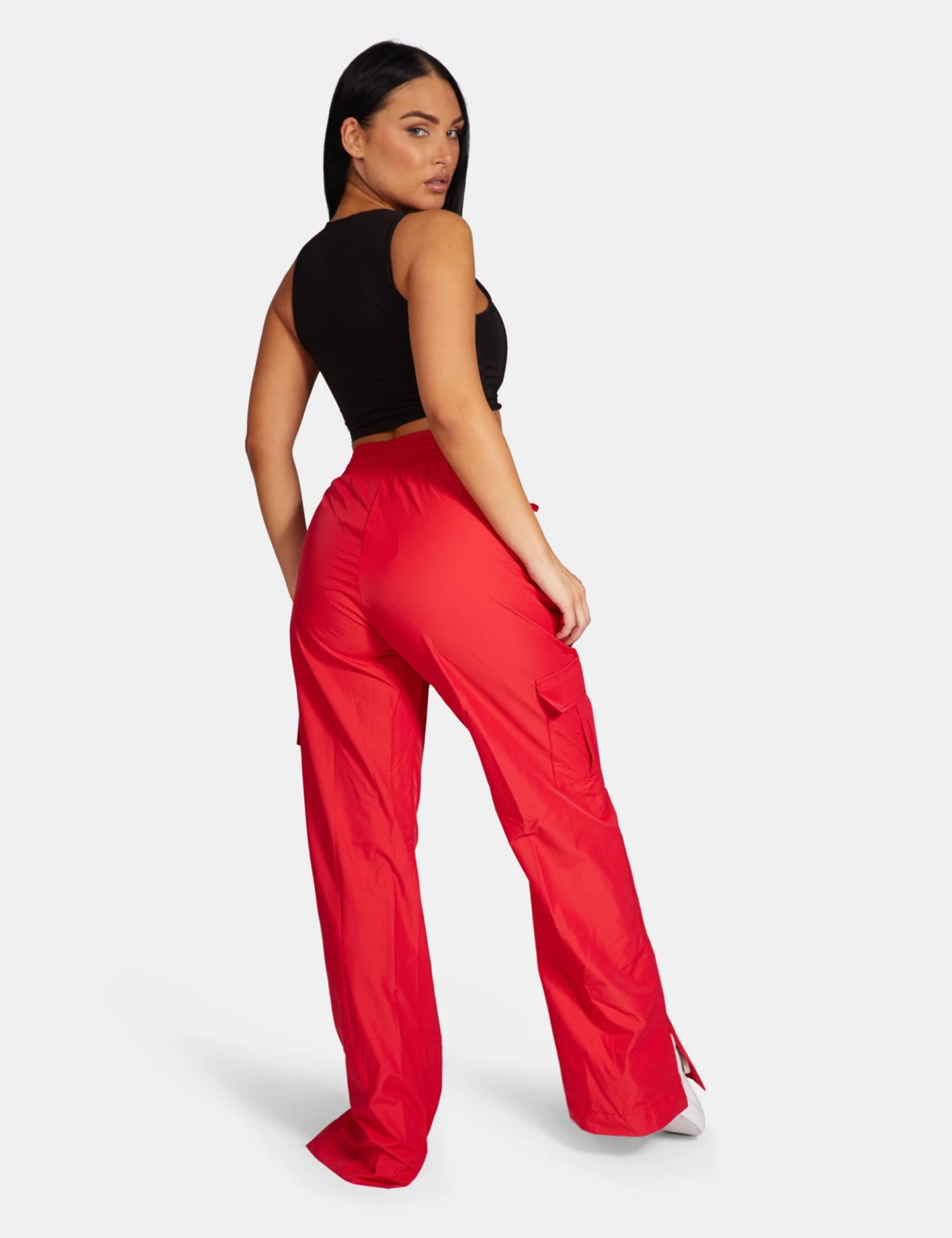 Split Hem Cargo Trousers Red 4 Split Hem Cargo Trousers Red - Image 4