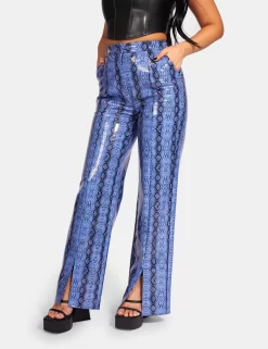 Snake Print Pu Wide Leg Trousers Blue -Chic Step Shop 771A98641Feb232017copy