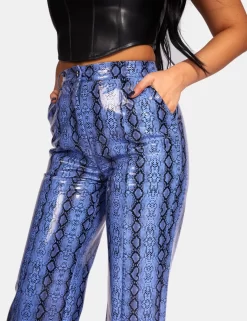 Snake Print Pu Wide Leg Trousers Blue -Chic Step Shop 771A98651Feb232017 scaled