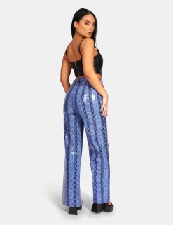 Snake Print Pu Wide Leg Trousers Blue -Chic Step Shop 771A98711Feb232017 scaled
