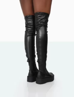 Pheonixe Black Pu Chunky Sole Round Toe Over The Knee Boots -Chic Step Shop 771A9909 e6eb317a 923b 43ad 8c7b 58b92240b47a