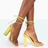 Date-Night Wide Fit Lime Croc Lace Up Clear Perspex Square Toe Heels