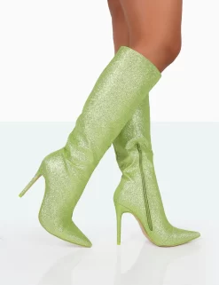 Diva Lime Glitter Pointed Toe Stiletto Knee High Boots -Chic Step Shop 771A9925 1e9d62d7 952f 444e 9be4 ed2b67673514