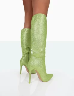 Diva Lime Glitter Pointed Toe Stiletto Knee High Boots -Chic Step Shop 771A9926 4575aa5e 78e6 493b 9e56 d000215f9140