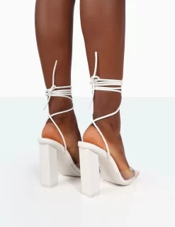 Date-Night Wide Fit White Croc Lace Up Clear Perspex Square Toe Heels -Chic Step Shop 771A9935