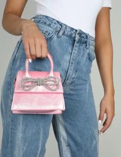 The Indy Pink Pu Diamante Bow Mini Bag -Chic Step Shop 771A9938