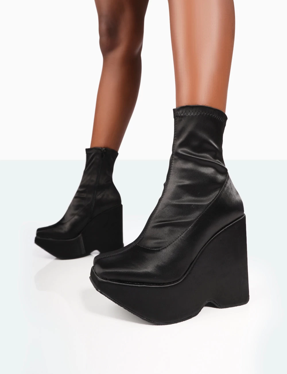 Versus Black Satin Platform Sole Ankle Boots 2 Versus Black Satin Platform Sole Ankle Boots - Image 2