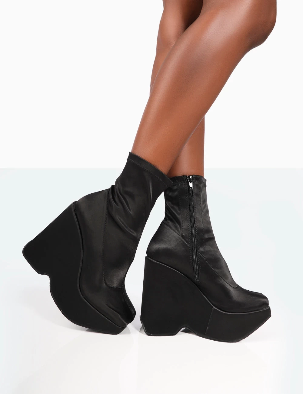 Versus Black Satin Platform Sole Ankle Boots 1 Versus Black Satin Platform Sole Ankle Boots