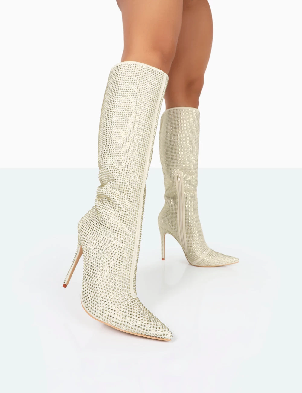 Lexi Gold Diamante Stiletto Knee High Boots 1 Lexi Gold Diamante Stiletto Knee High Boots