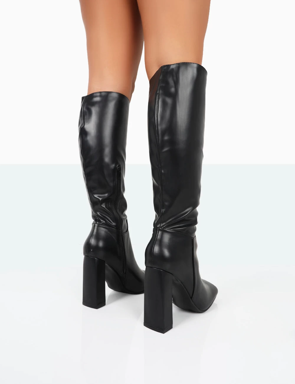 Gia Black Box PU Square Toe Block Heel Knee High Boots 4 Gia Black Box PU Square Toe Block Heel Knee High Boots - Image 4