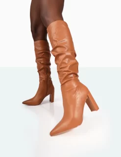 Mine Caramel PU Pointed Toe Block Heeled Knee High Boots -Chic Step Shop 771A9956 e780c347 29b9 46e3 b436 8e76d3366336