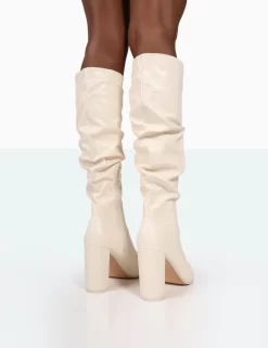 Mine Ecru Croc Pointed Toe Block Heeled Knee High Boots -Chic Step Shop 771A9961 bfafda0a bd2c 4fe9 a3fd 9046ad9e47bc