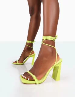 Cleo Lime Pu Square Toe Strappy Lace Up Block Heels -Chic Step Shop 771A9964
