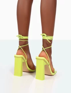 Cleo Lime Pu Square Toe Strappy Lace Up Block Heels -Chic Step Shop 771A9966