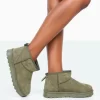 Flurry Khaki Faux Suede Ultra Mini Ankle Boots