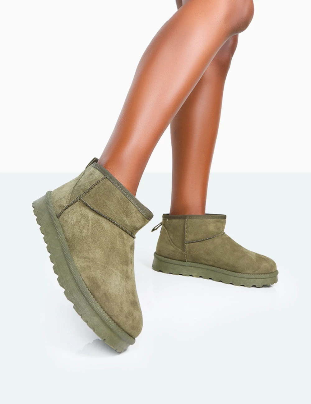 Flurry Khaki Faux Suede Ultra Mini Ankle Boots 2 Flurry Khaki Faux Suede Ultra Mini Ankle Boots - Image 2