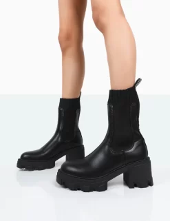 Everdeen Black PU And Knit Chunky Heeled Platform Sock Ankle Boots 6 Everdeen Black PU And Knit Chunky Heeled Platform Sock Ankle Boots -Chic Step Shop 771A9980 428f3591 cc07 494a b5e2 d0e4731d38b7