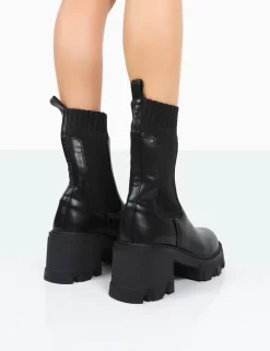 Everdeen Black PU And Knit Chunky Heeled Platform Sock Ankle Boots 7 Everdeen Black PU And Knit Chunky Heeled Platform Sock Ankle Boots -Chic Step Shop 771A9982 3a91bd45 dfce 4c48 bd32 8dd93f6a95d8