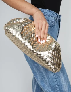 The Project Metallic Gold Weave Clutch Bag -Chic Step Shop 771A9993