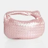 The Blame Baby Pink Pearlescent Woven PU Knot Detail Mini Grab Bag