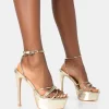 Afterhours Gold Strappy Platform Square Toe Stiletto Heels