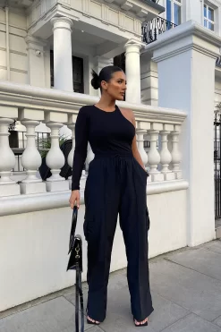 One Sleeve Asymmetric Bodysuit Black