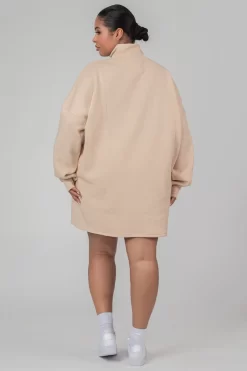 Curve Oversize Half Zip Pullover Sweater Dress Stone -Chic Step Shop CCDR00023