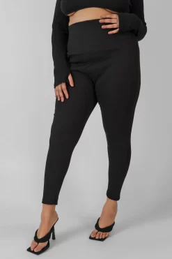 Curve Thick Waistband Ribbed Leggings Black -Chic Step Shop CLEG0002 1
