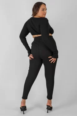 Curve Thick Waistband Ribbed Leggings Black -Chic Step Shop CLEG0002 4