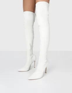 Confidence White Stiletto Heeled Over The Knee PU Boots -Chic Step Shop CONFIDENCEWHITEDETAILcopy